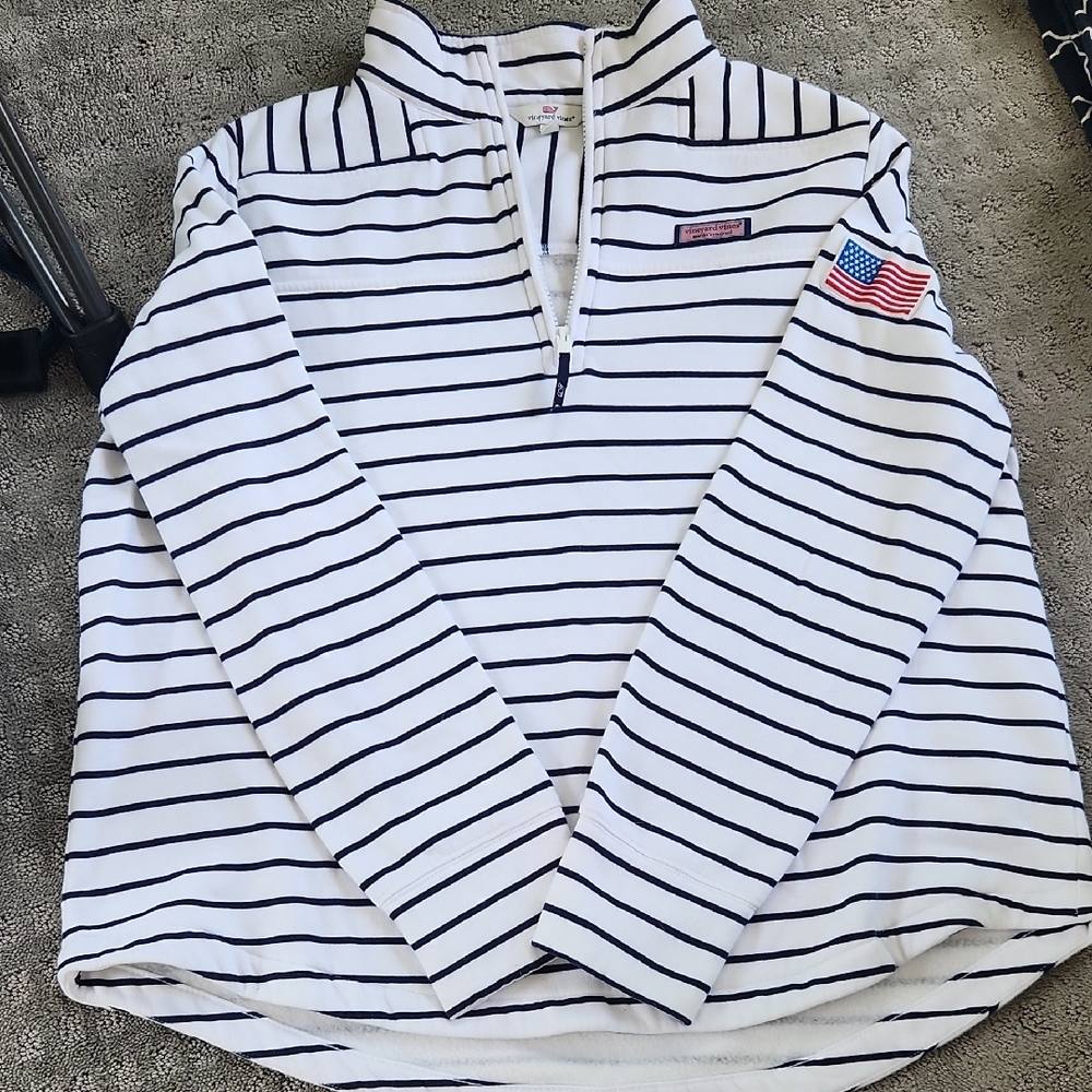 Vineyard Vines Navy and White Striped Quarter-Zip Sweatshirt